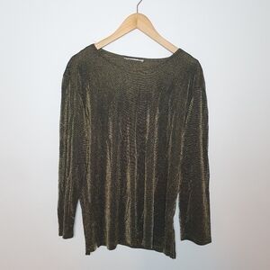 Gold Metallic Quarter Sleeve Top Size L